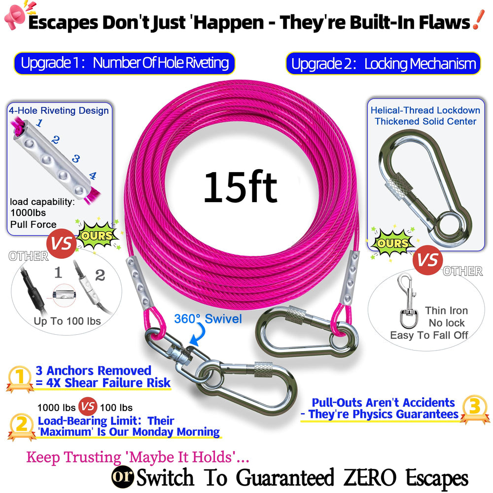 TOPKNOT 15 ft dog cable in stainless steel for yard flexibility