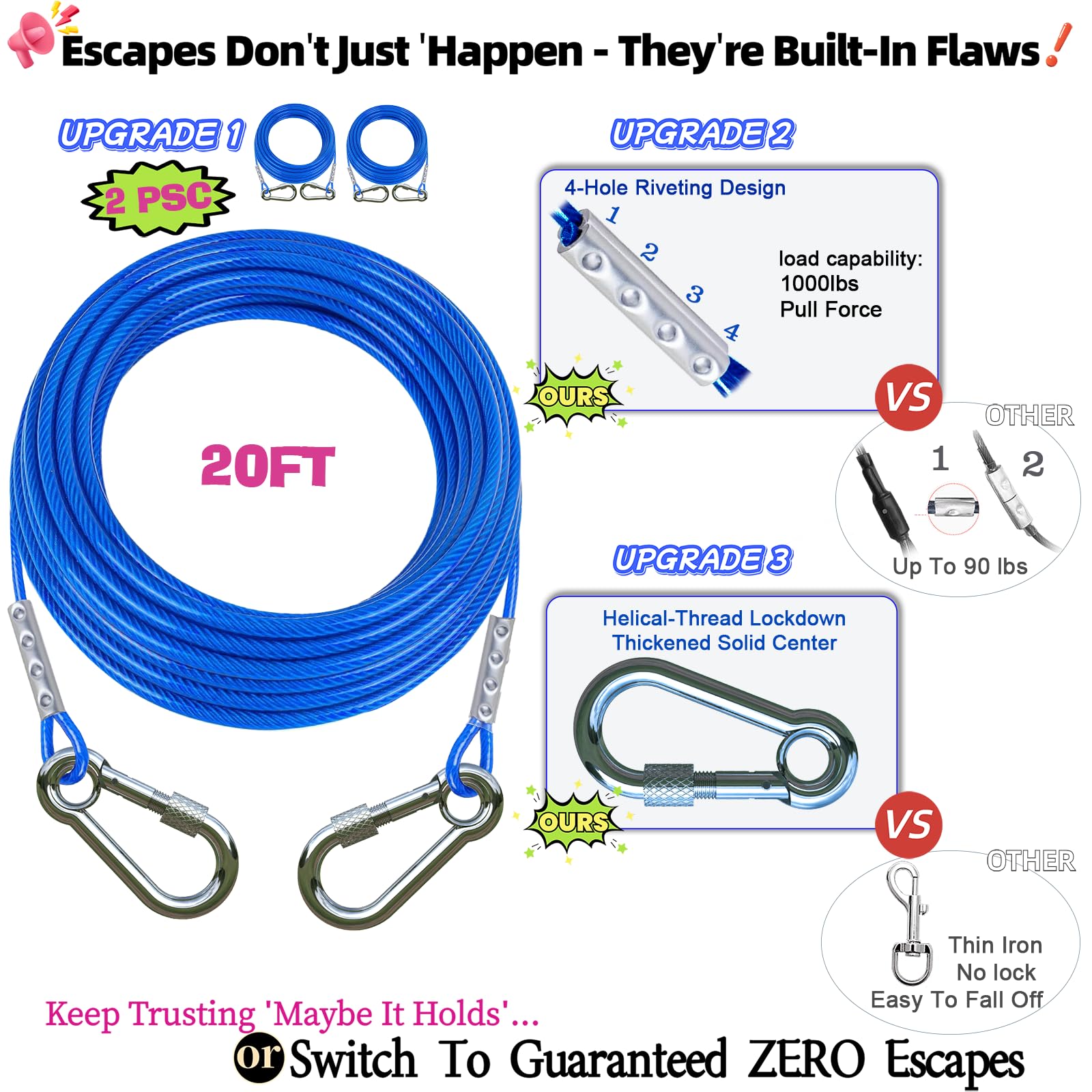 TopKnot 40ft expandable dog run extending play space with controlled movement.