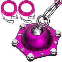 Topknot dog tie-out stake assembly ensures sturdy anchoring and tangle-free operation.