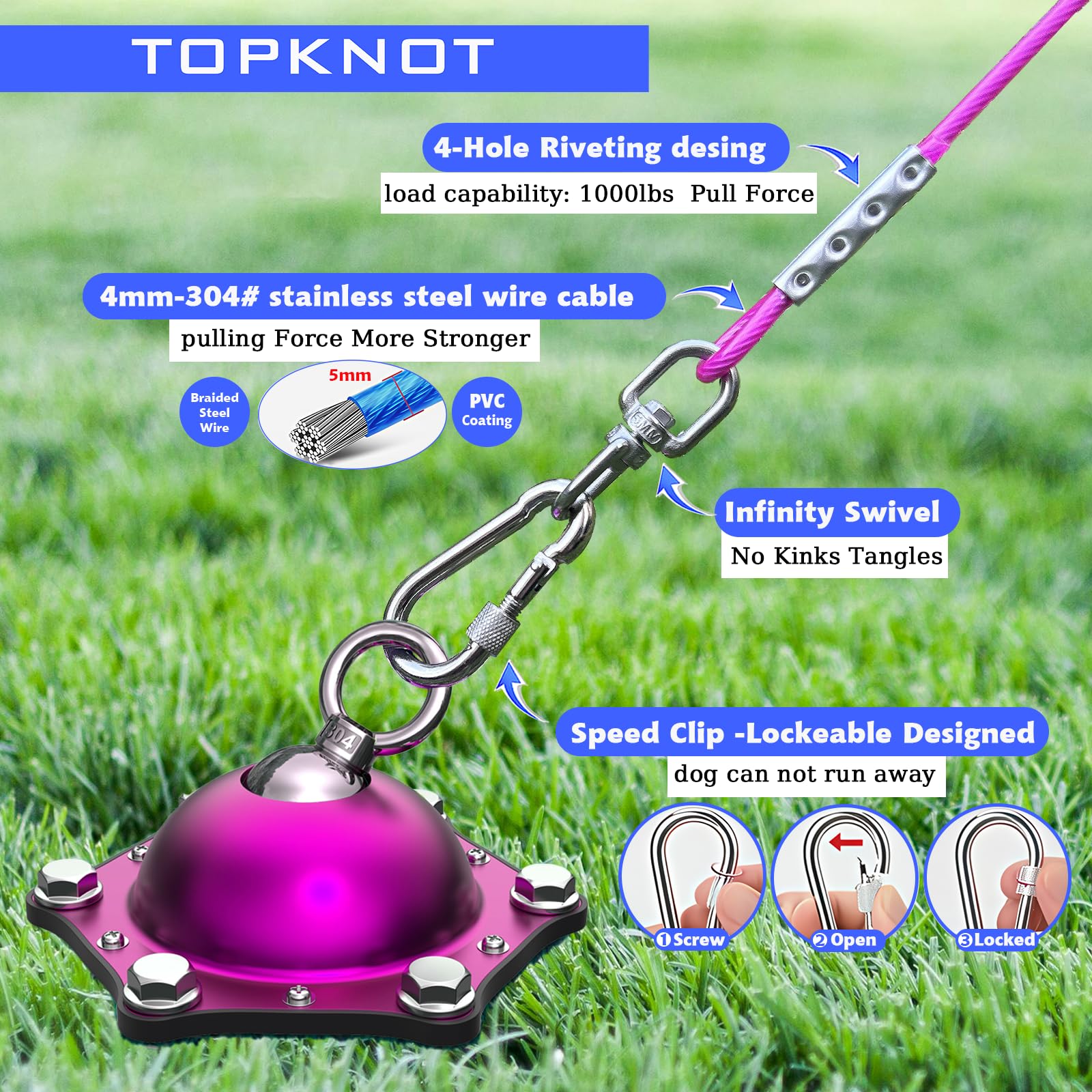 TOPKNOT outdoor dog run kit for flexible yard roaming.