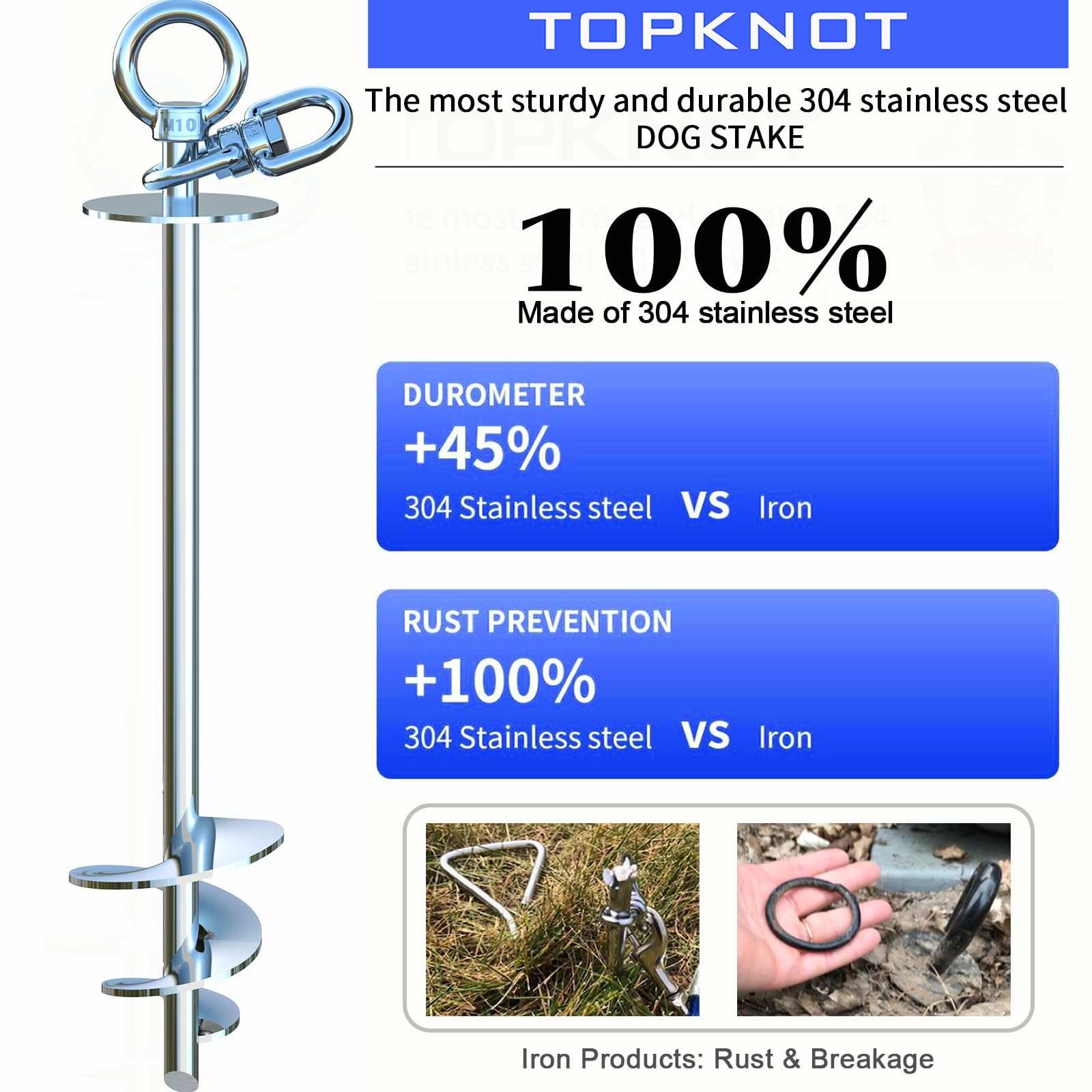 TOPKNOT stainless steel yard stake demonstrates rust-proof durability