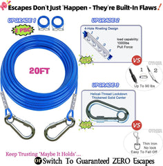 TOPKNOT two 20ft dog run cables extend reach with secure attachment
