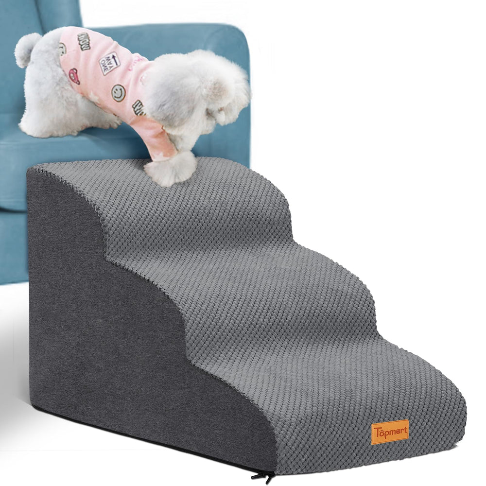 Topmart 3 Tiers Foam Dog Ramps show stable, spacious steps for easy pet access.