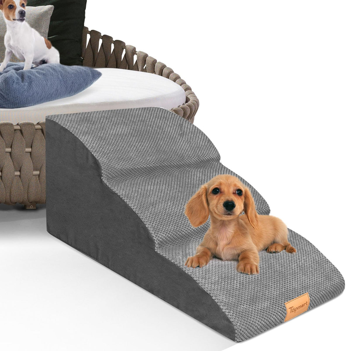 Topmart high-density foam ramp with 3 tiers provides stable footing.