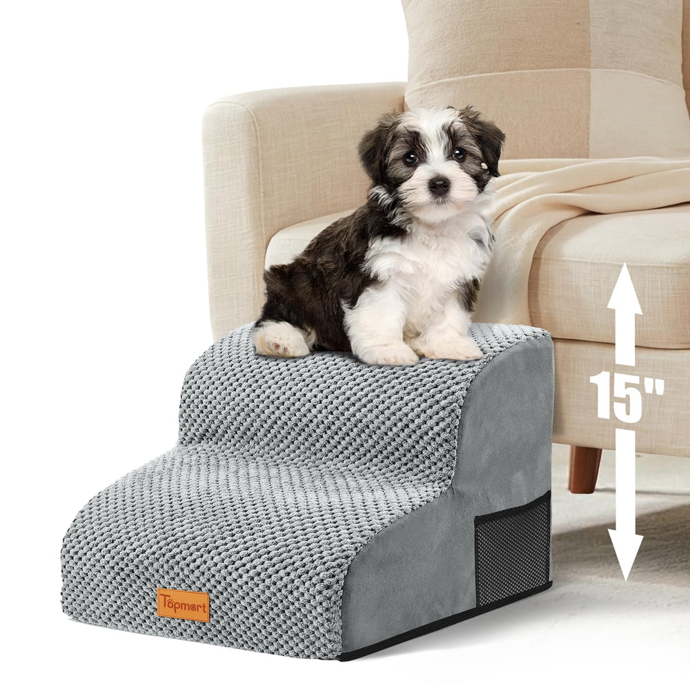 Topmart high-density foam pet steps, side view, showing stable two-tier access for easy pet climbs.