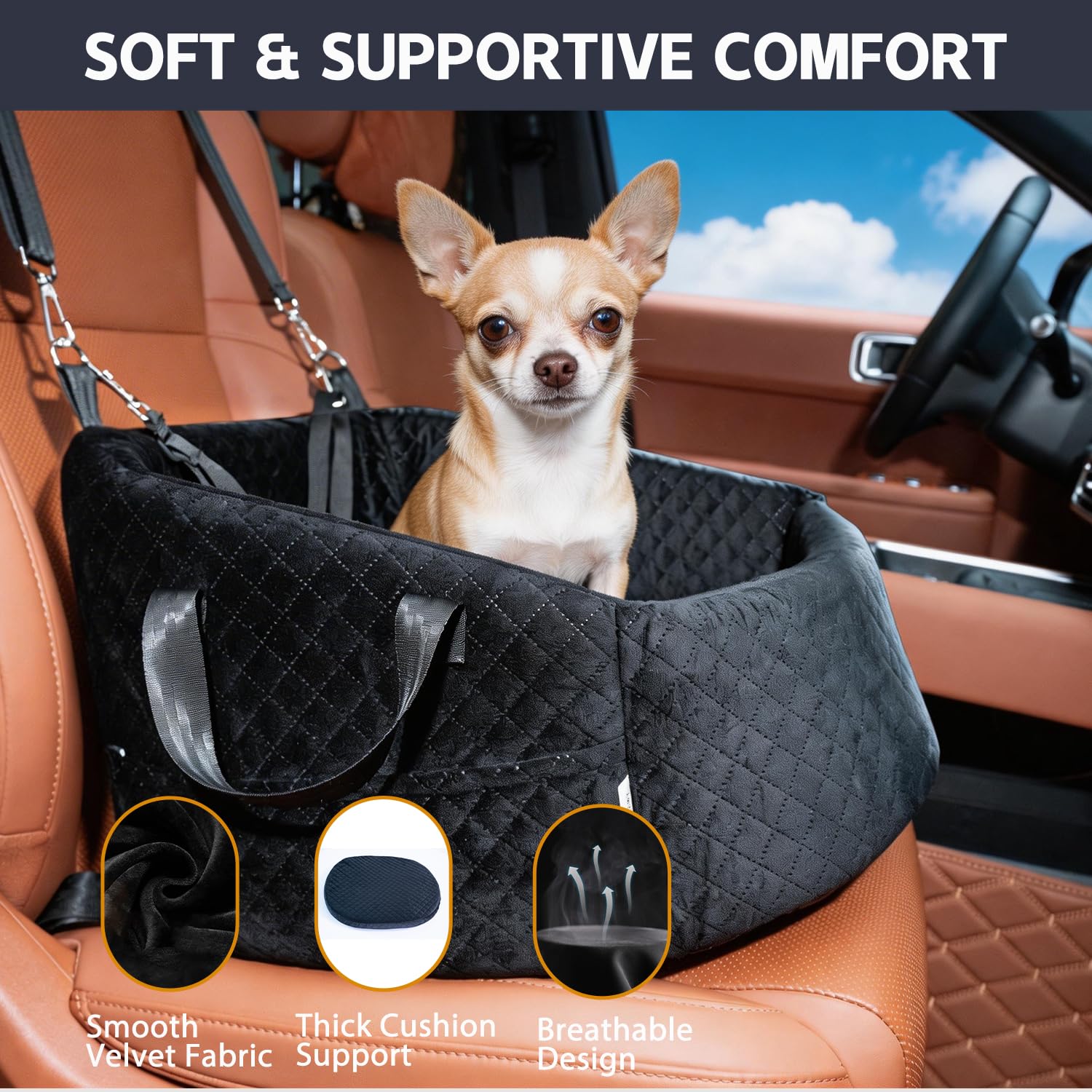 TOPOmerice anti-slip base keeps the booster seat steady on car floors.