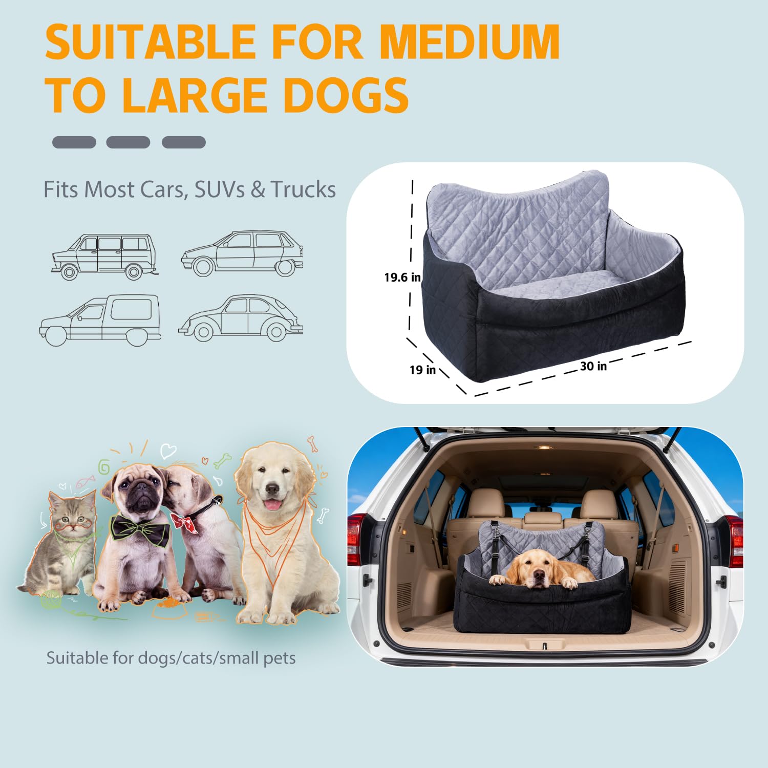 TOPOmerice dog car seat booster interior offering a cozy travel bed