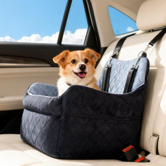 TOPOmerice dog car seat with elevated view for small dogs during car rides.