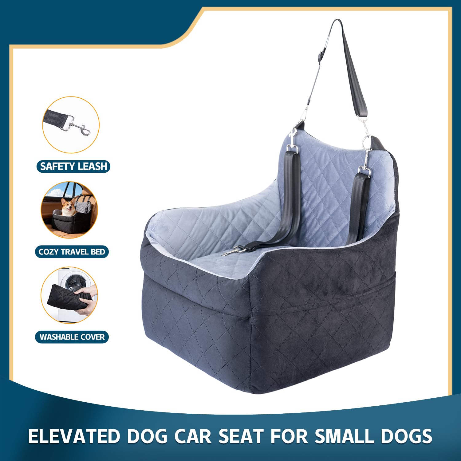 TOPOmerice booster seat showing the safety leash for secure travel.