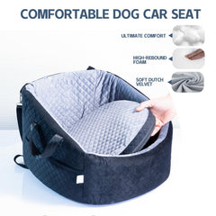 Topomerice elevated dog seat provides comfortable support for long car rides.