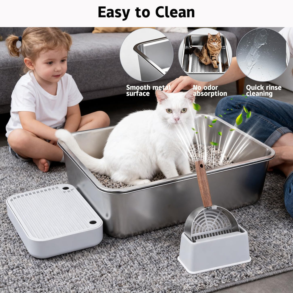 TOPOmerice odor-resistant metal litter box is easy to rinse