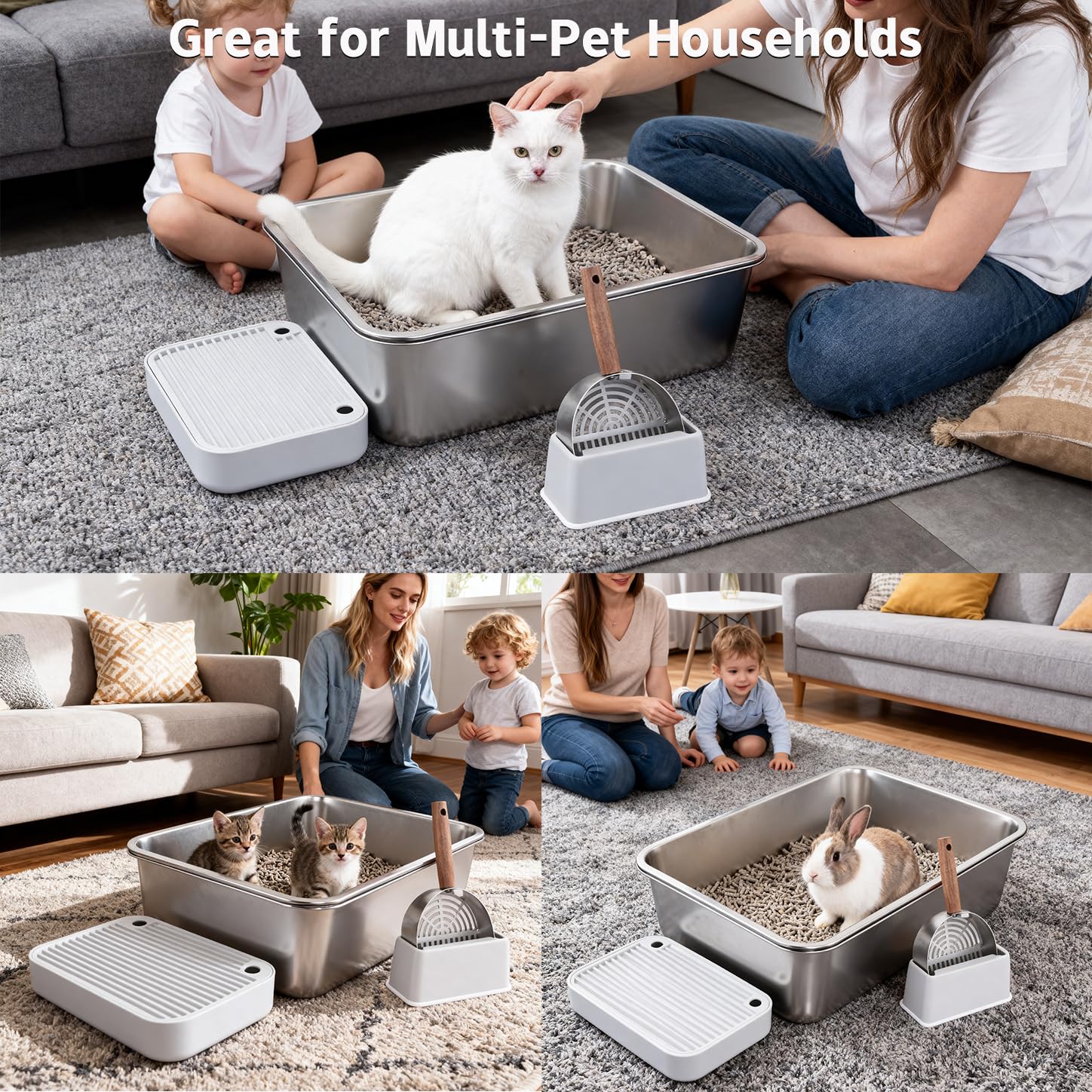 TOPOmerice versatile stainless steel litter box for cats, kittens, and small pets