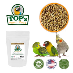 Dry feed in a bowl from TOP's Napoleon's Seed Mix for small parrots