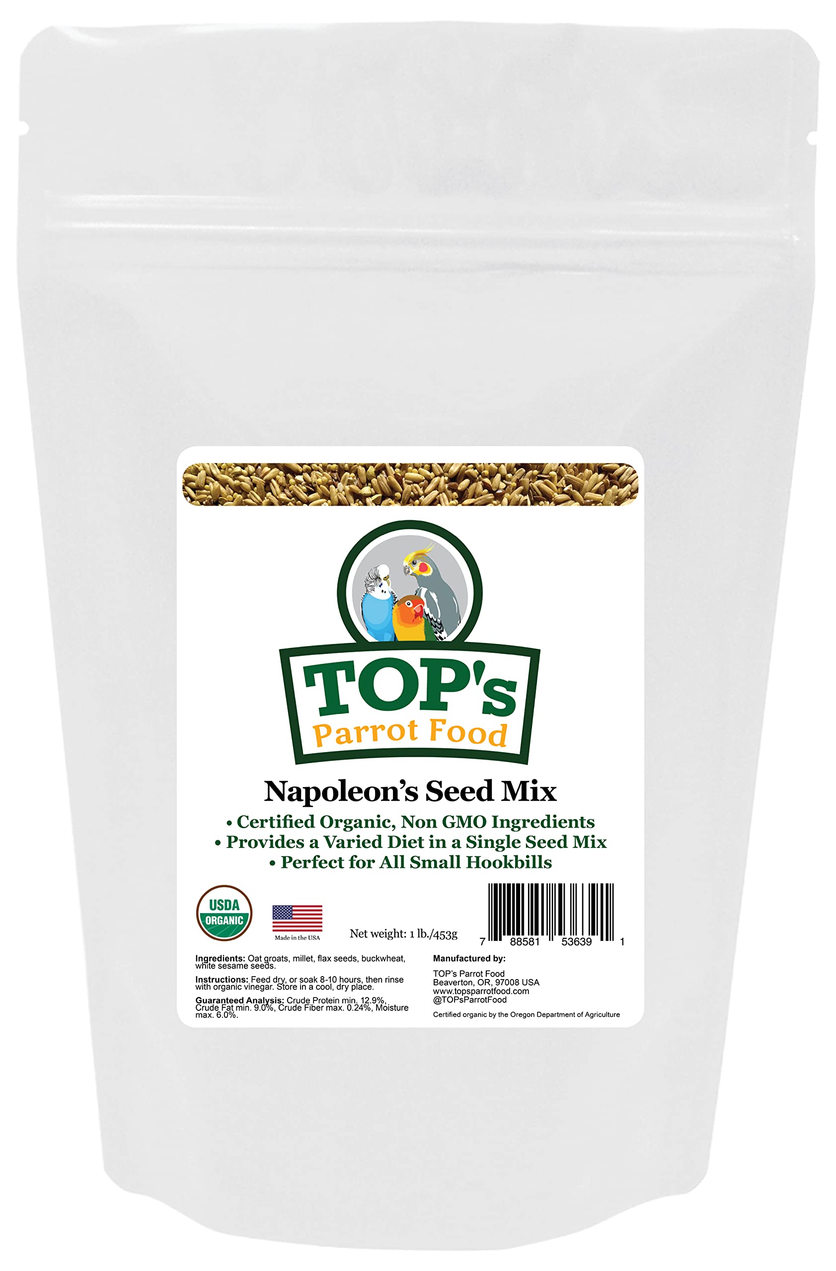 TOP's Napoleon's Seed Mix packaging shows freshness and convenience for storage