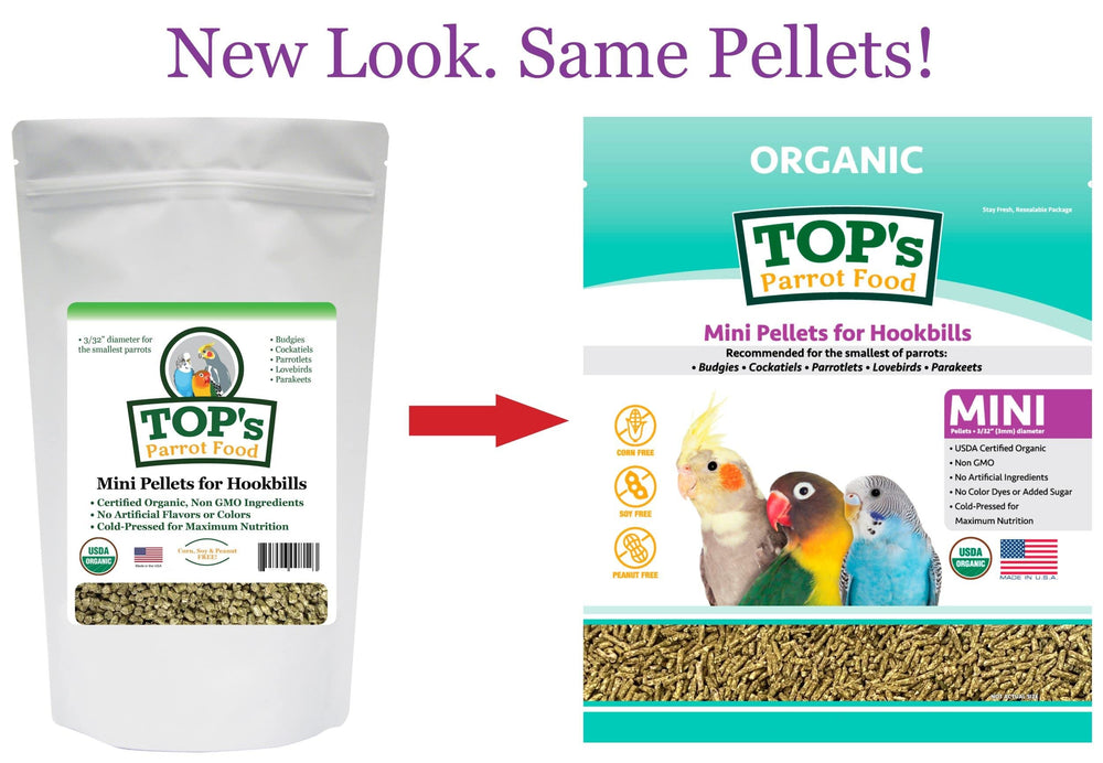 Organic certification seal signals trusted, complete diet for small parrots.