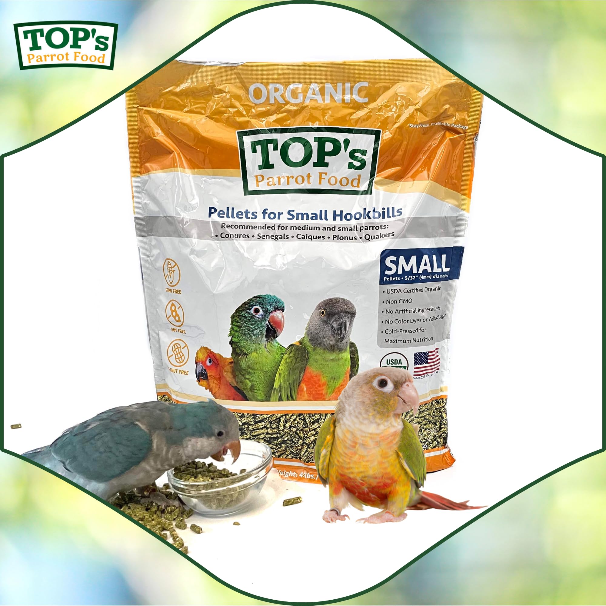 TOP's Parrot Food cold-pressed pellets preserve natural nutrition.