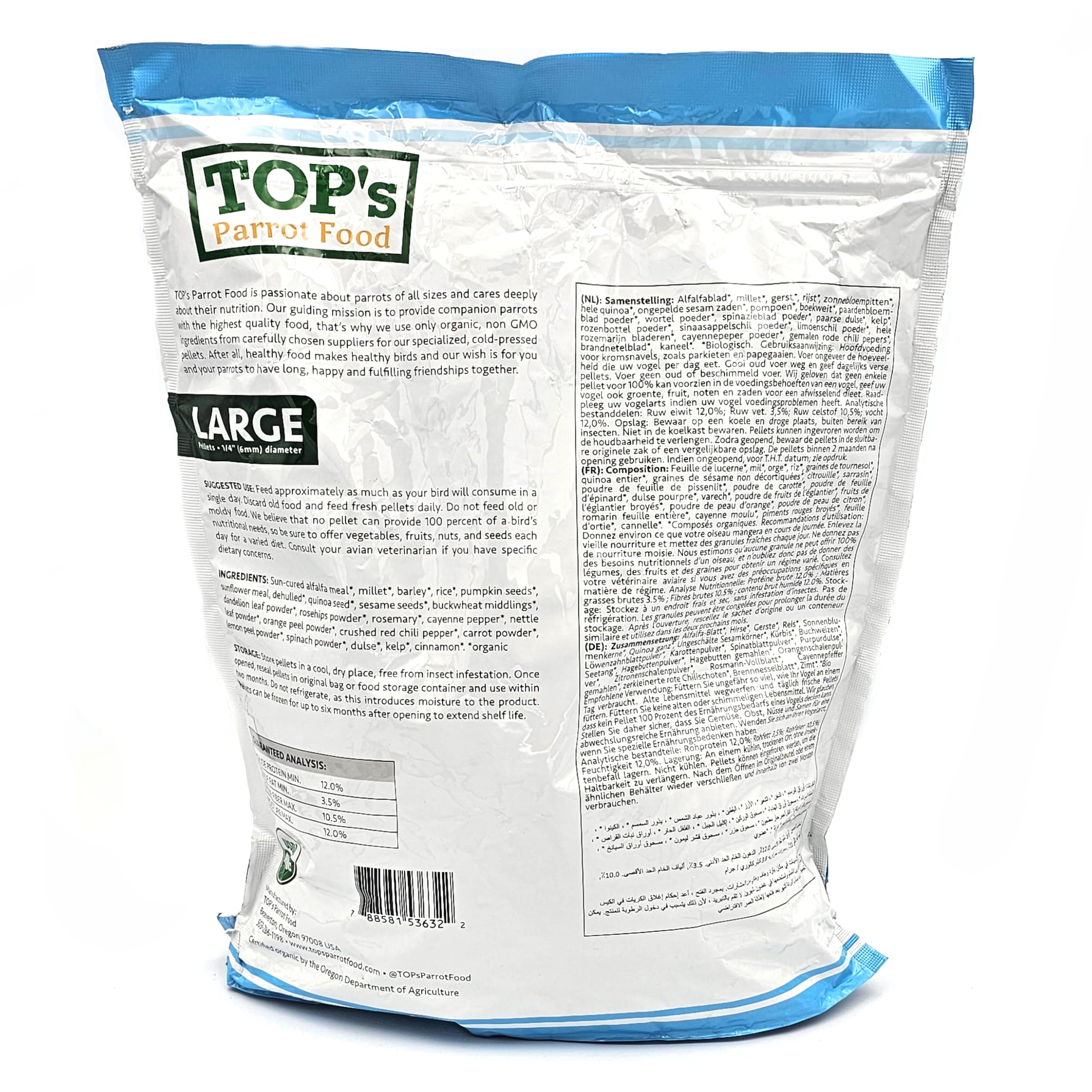 TOP's Parrot Food hookbills diet supports a balanced daily feeding plan.