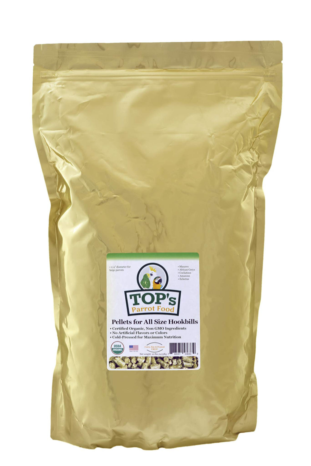 TOP's Parrot Food pellets, 1/4 inch diameter, ideal for medium to large parrots.
