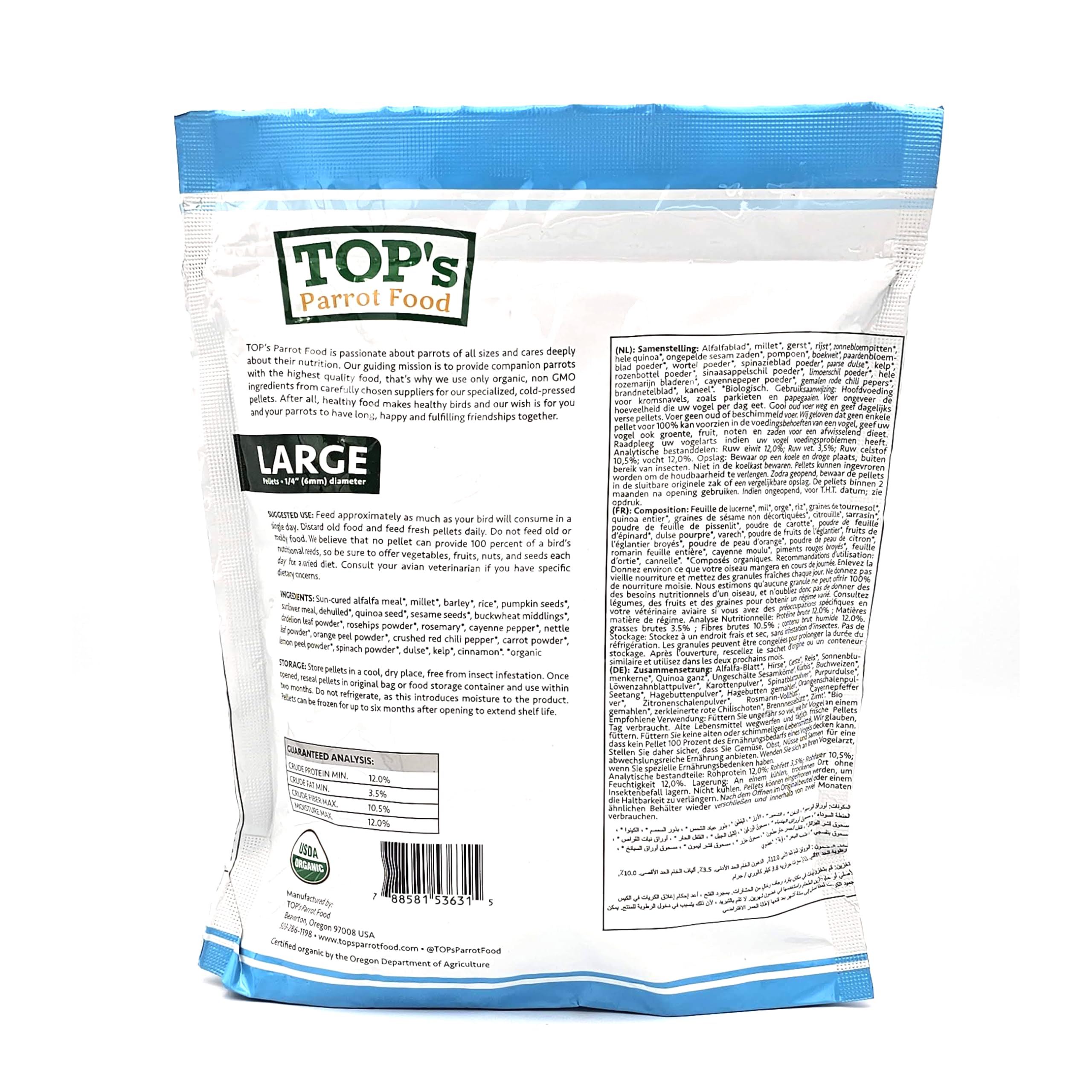 Birds happily pecking TOP's pellets indoors, showcasing versatile feeding at home