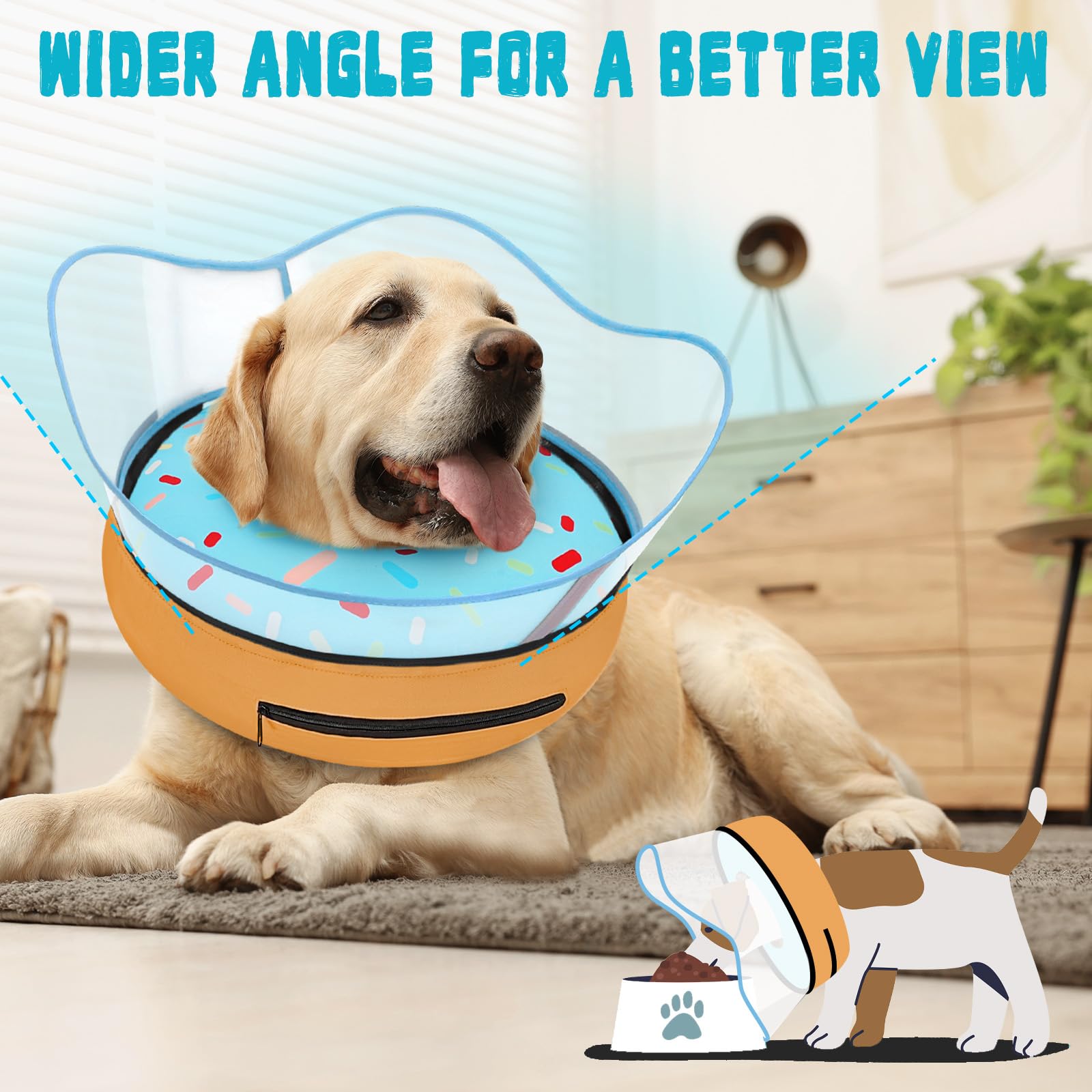 Interior collar-securement keeps the cone in place on active pets