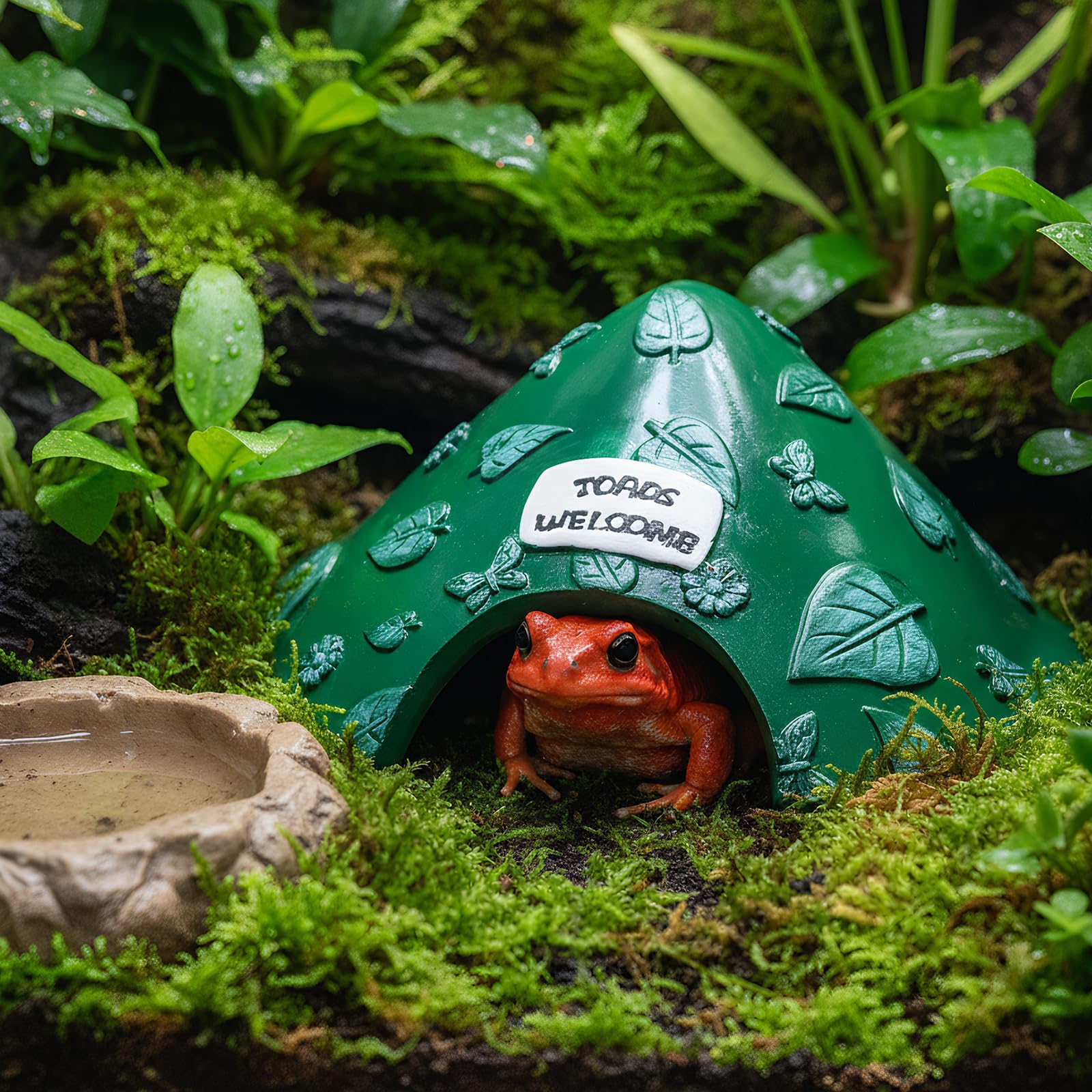 TOPZEA turtle and frog resting cave offers a cool retreat.