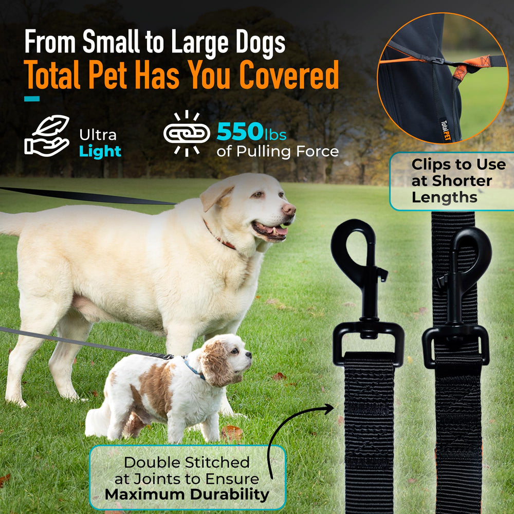 Total Pet leash extended at multiple lengths for flexible training.