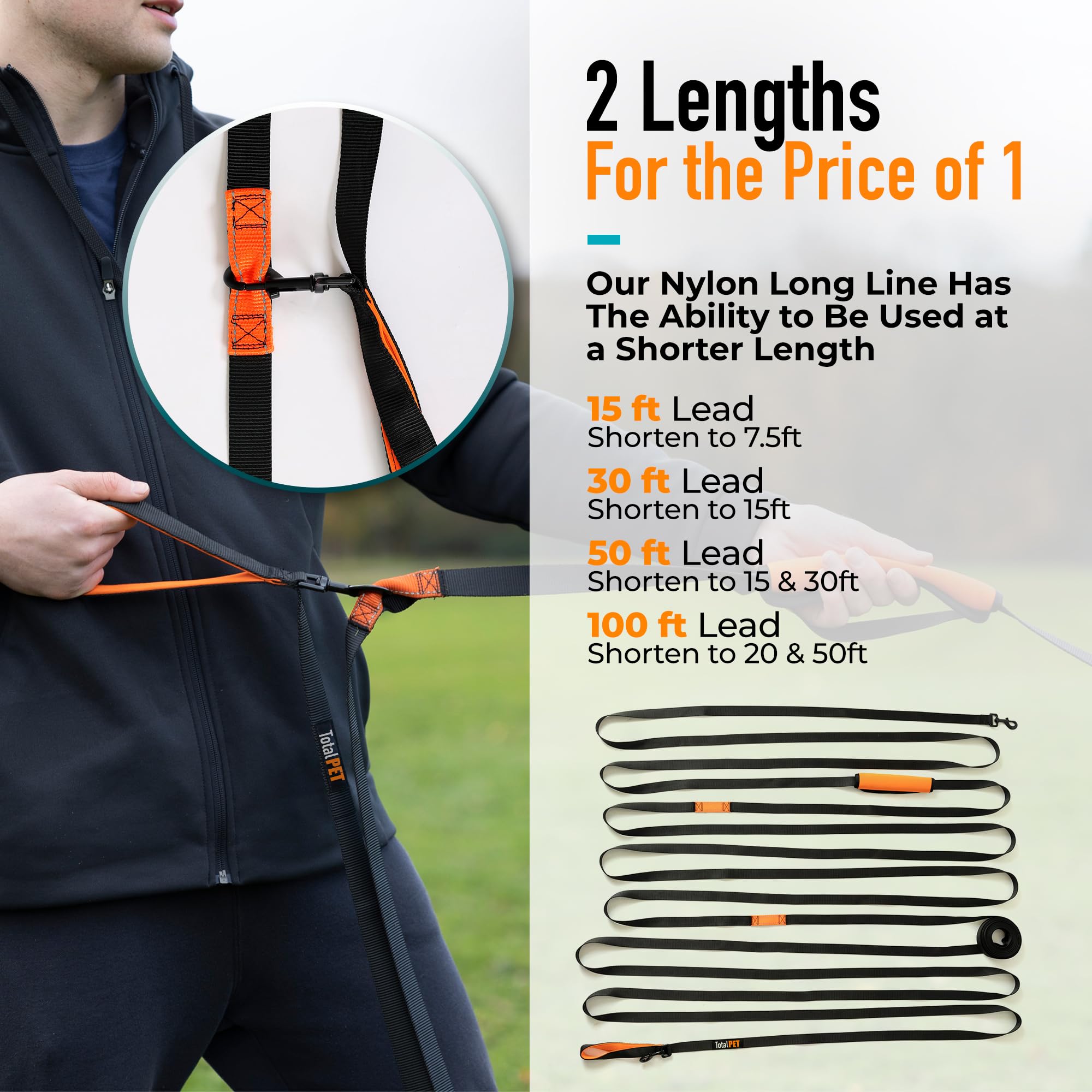 Total Pet storage-drawstring bag keeps the leash organized.