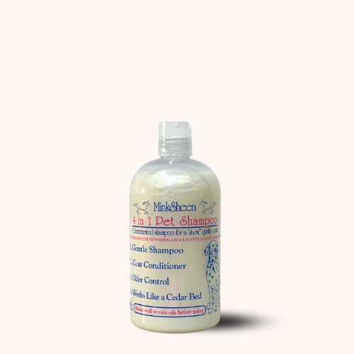 Touch of Mink Minksheen shampoo bottle front, gentle dog grooming solution.