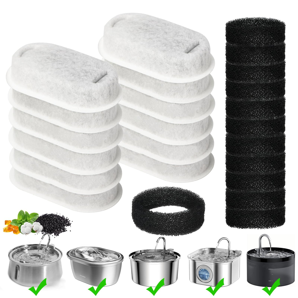 TOUDABBQ cat water fountain filter 24-pack keeps water clean for better hydration.