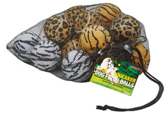Tourna dog fetch squeaker ball in animal print for energetic outdoor play.
