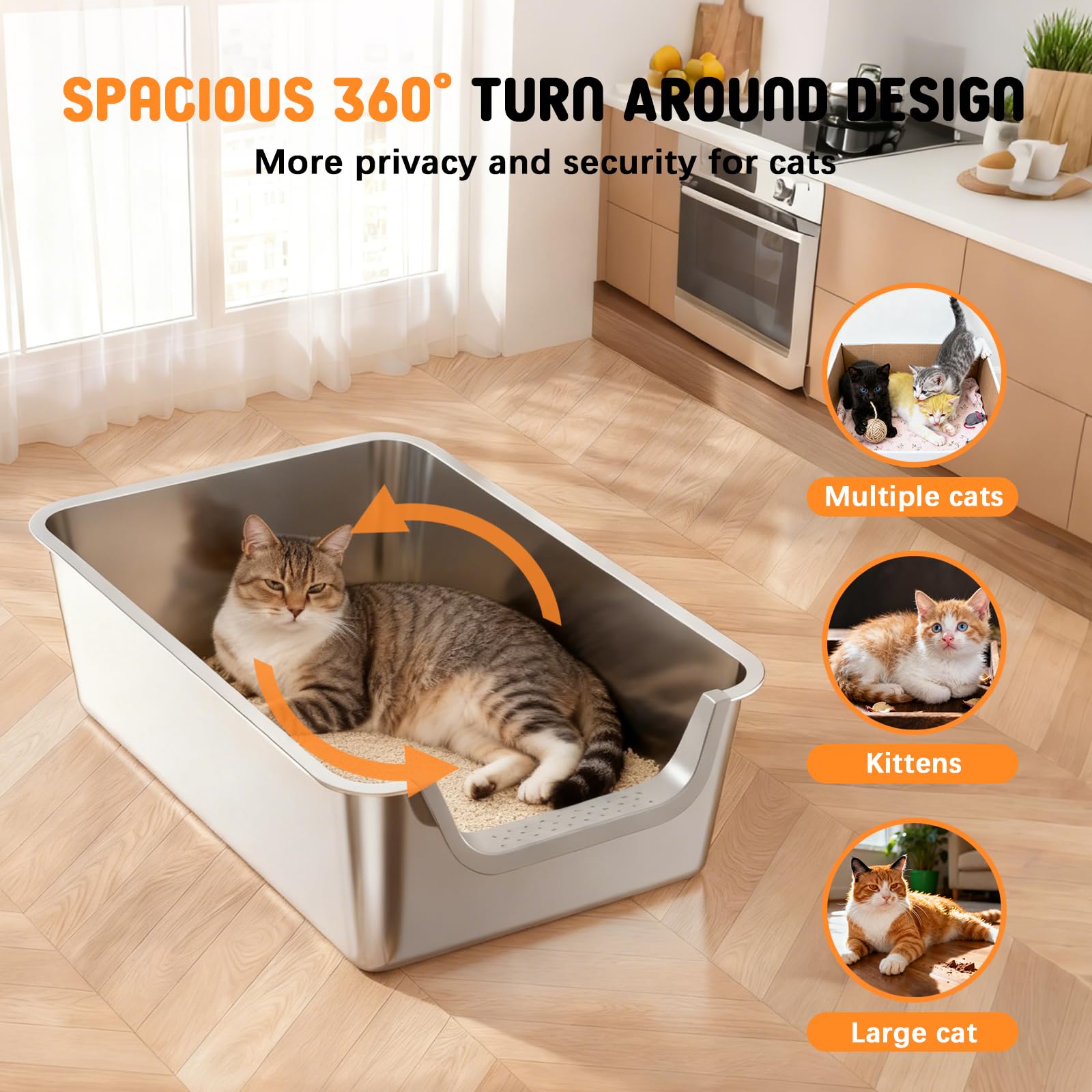 TownTime odor-free steel box avoids plastic smells for sensitive cats.