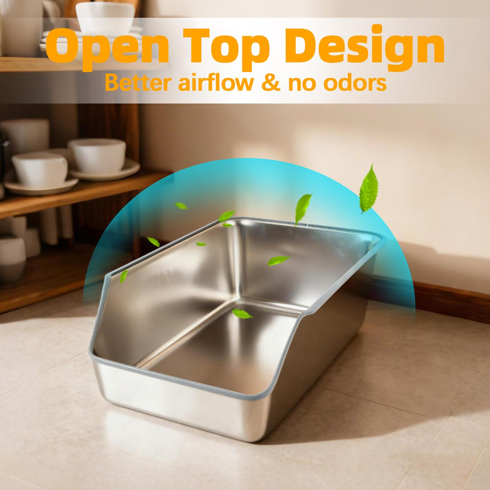 TownTime stainless steel pan accommodates large cats with room to move.