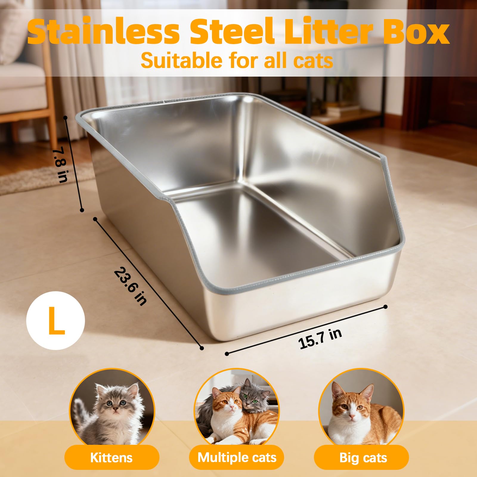 TownTime steel litter box features a non-slip base for stable digging and exit.
