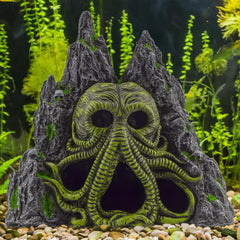 Toy Vault Cthulhu monster aquarium cave side view showcases rugged cavern silhouette.