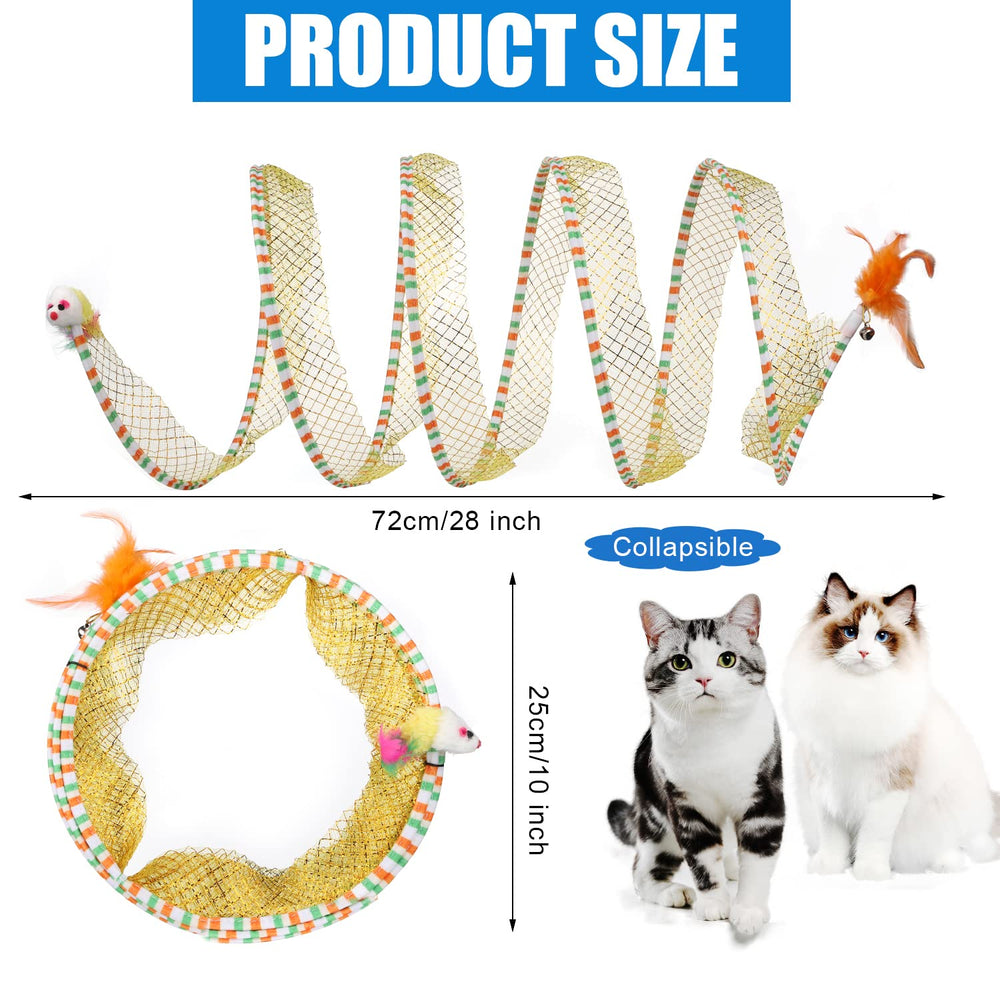 TOYMIS cat tunnel with feather toy close-up attracts kittens for active play.
