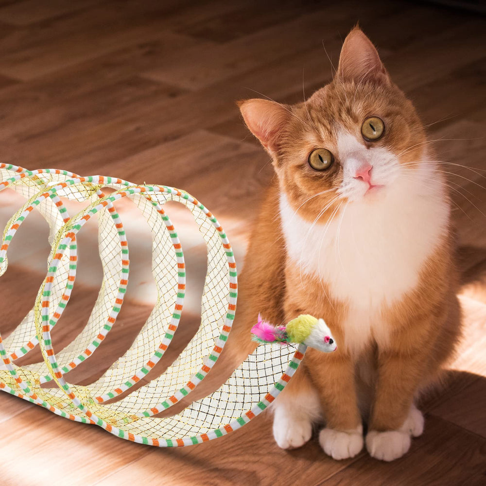 TOYMIS cat tunnel with mouse toy attachment encourages chasing fun.