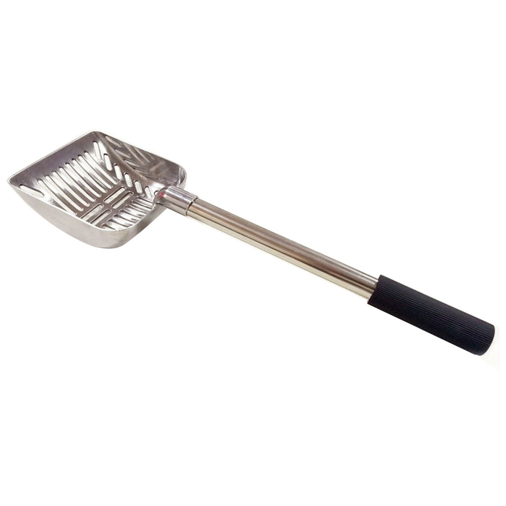 TOYPOPOR cat litter scoop with long handle for easier, less bending use.