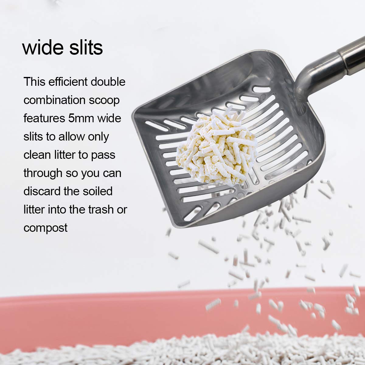 TOYPOPOR litter sifter scoop features 5mm slits for clean litter separation.