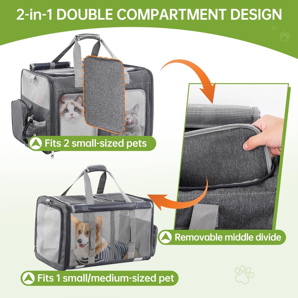 TOYSBOOM Cat Carrier with removable divider for two separate pet pods.