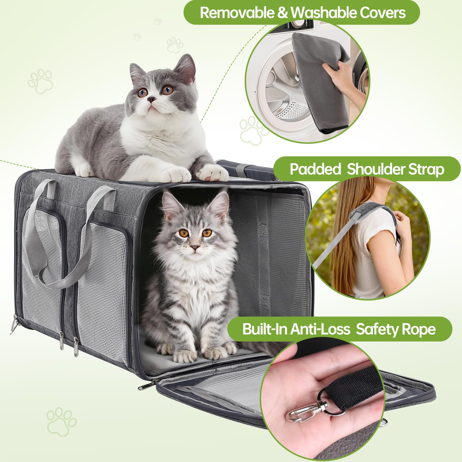 TOYSBOOM Cat Carrier sturdy zippers and safety rope prevent escapes during travel.