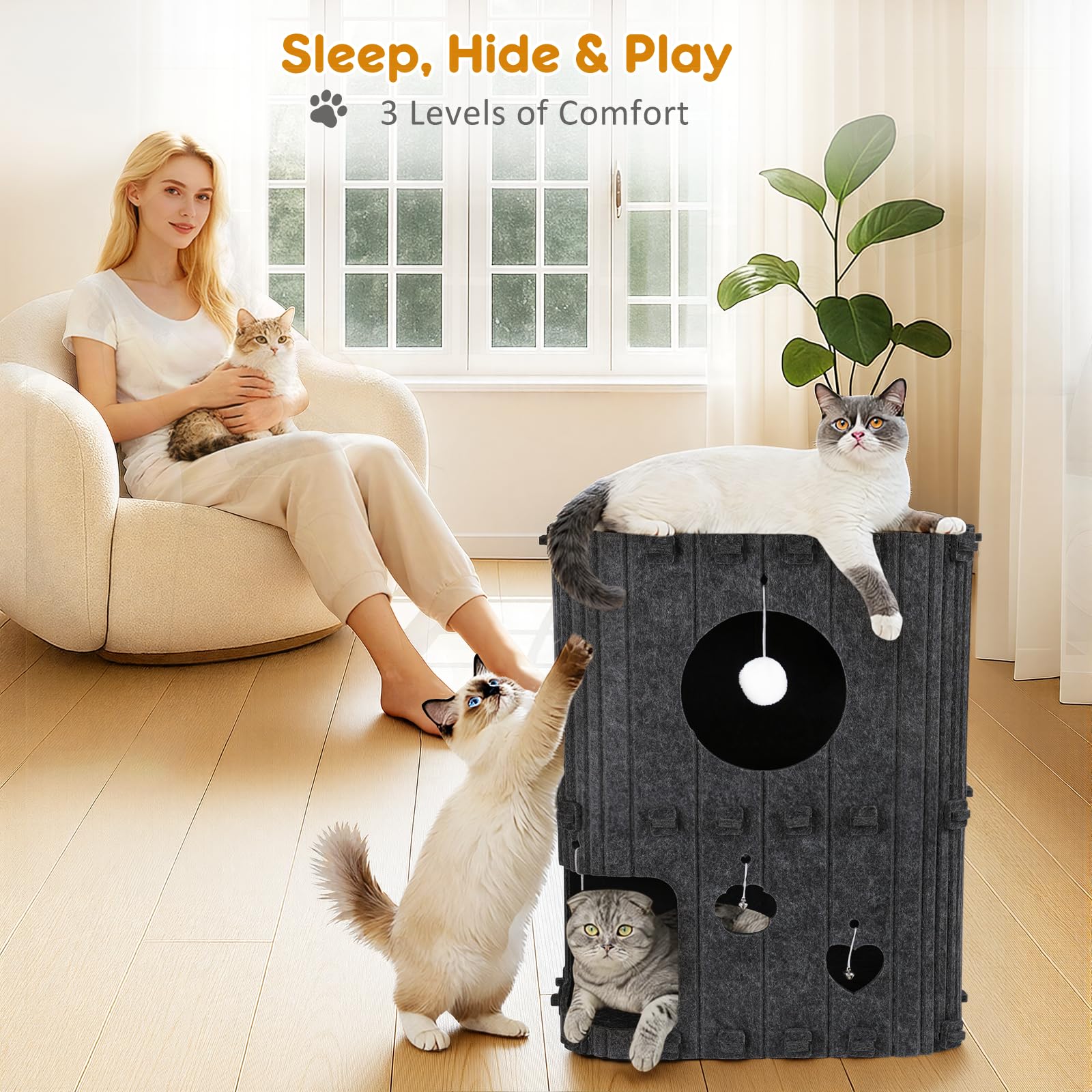 TOYSBOOM Cat House upper perch, sunlit watching spot for curious cats