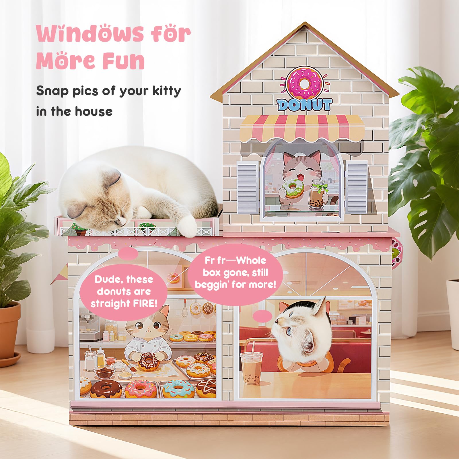 TOYSBOOM Donut Cat House scratch pads protect furniture during play.