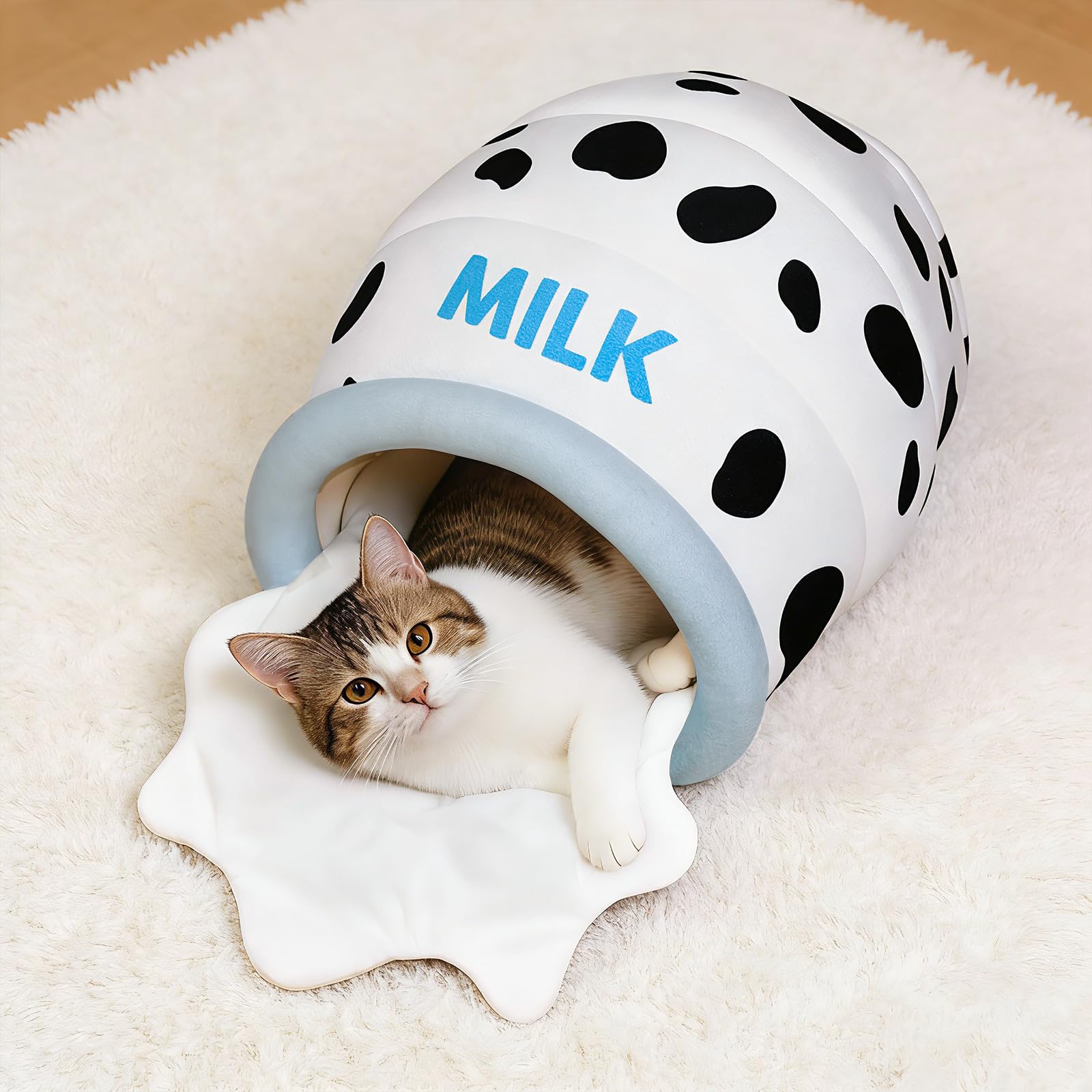 TOYSBOOM Milk Bottle Cat Cave Bed provides a cozy indoor hideaway for cats