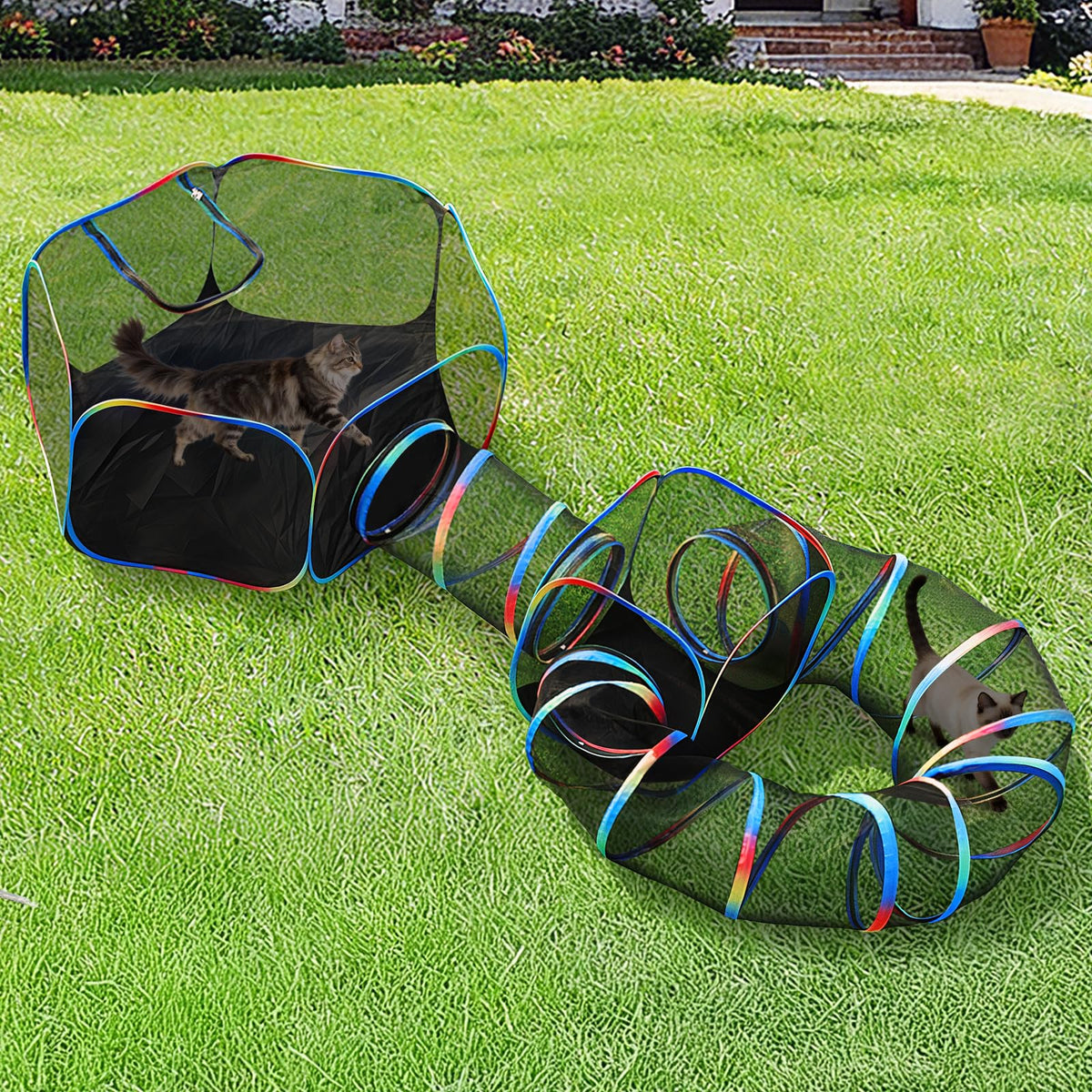 TOYSBOOM Outdoor Cat Enclosure camping setup shows a portable adventure option for cats