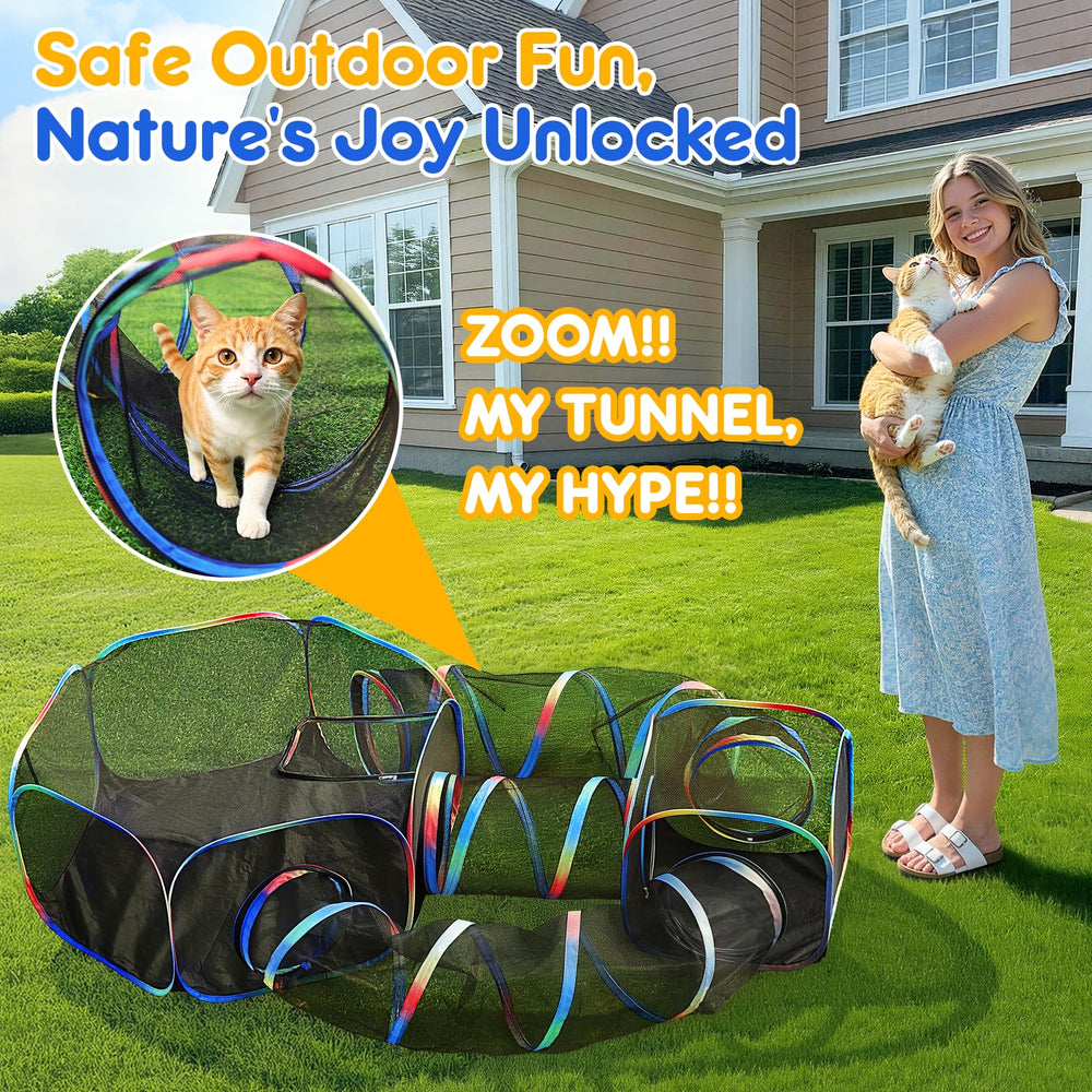 TOYSBOOM Outdoor Cat Enclosure long tunnel inviting chase games outdoors