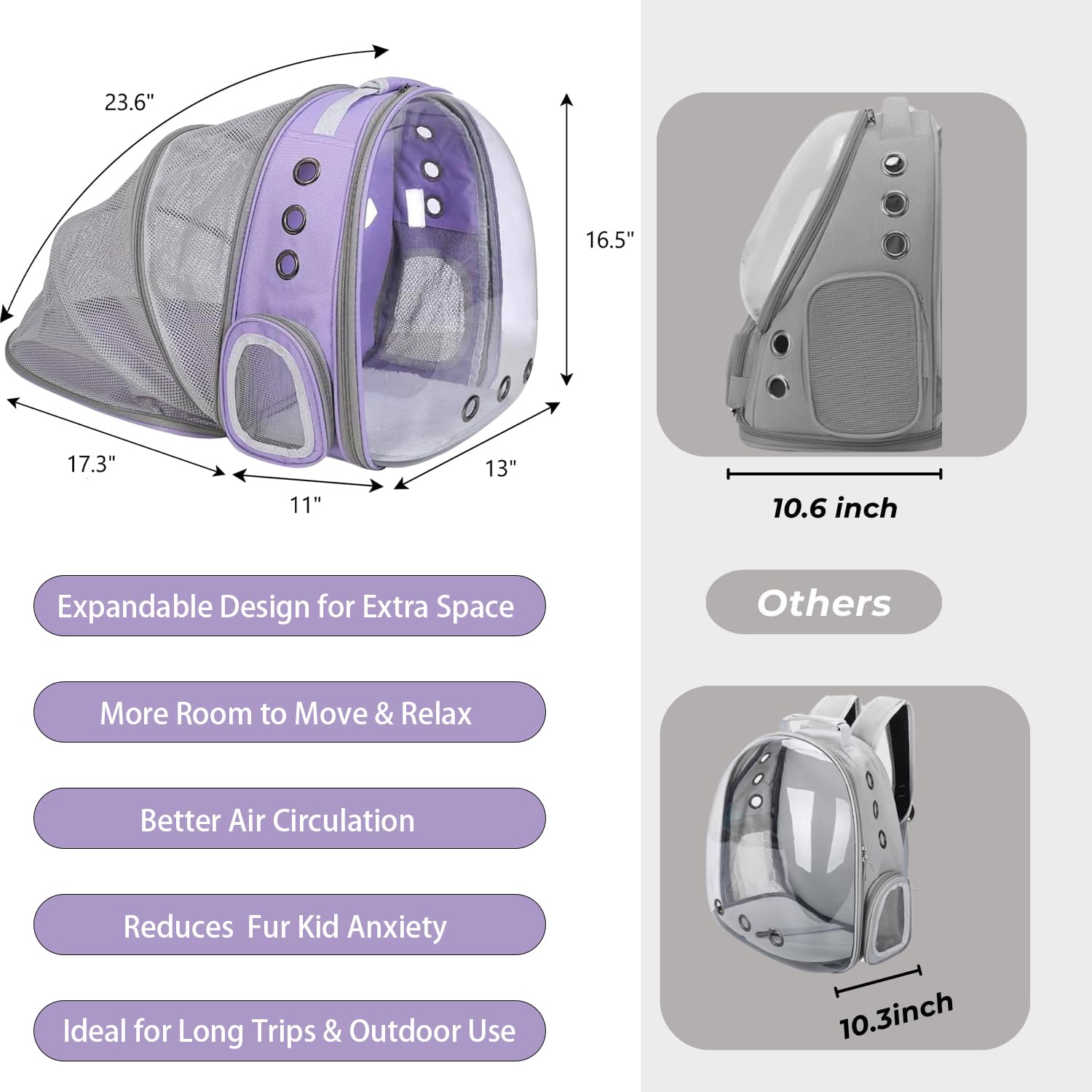 TOYSINTHEBOX expandable back panel opens to add space for pets to sit or stretch.