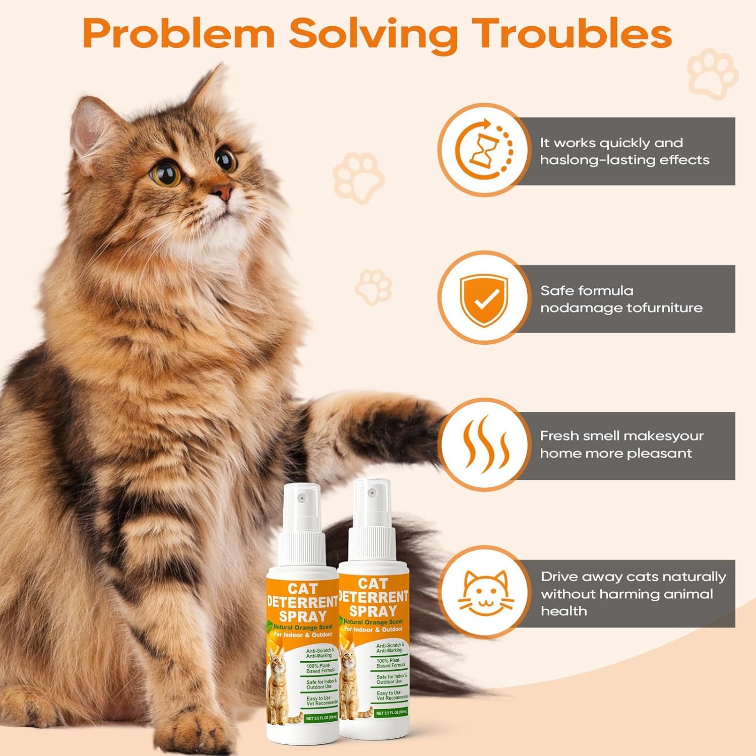 TPBEHMZ Cat Deterrent Spray indoors protects fabrics and surfaces.