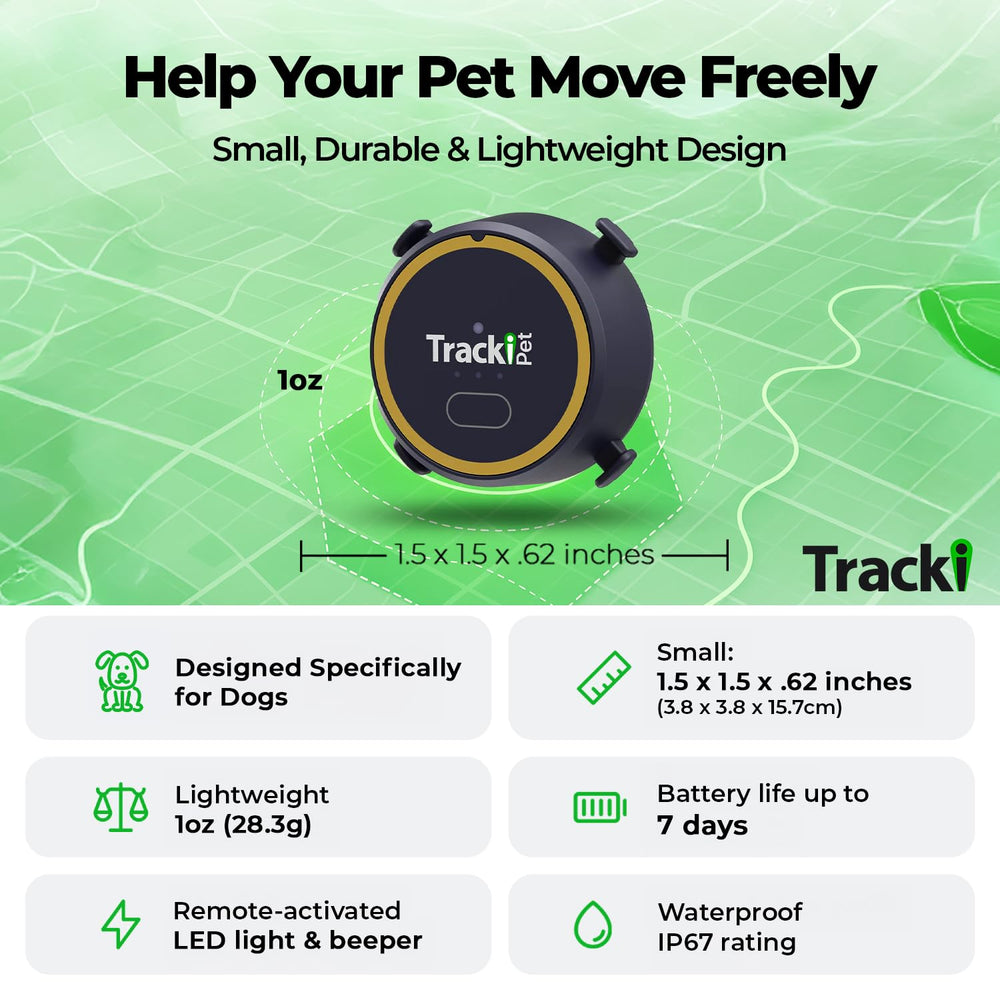 Tracki live location map view shows your dog's path and current status at a glance.