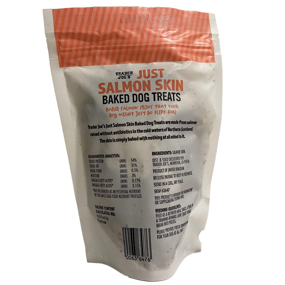 Close-up of Trader Joe's Salmon Skin Baked Dog Treats highlighting a crisp texture.