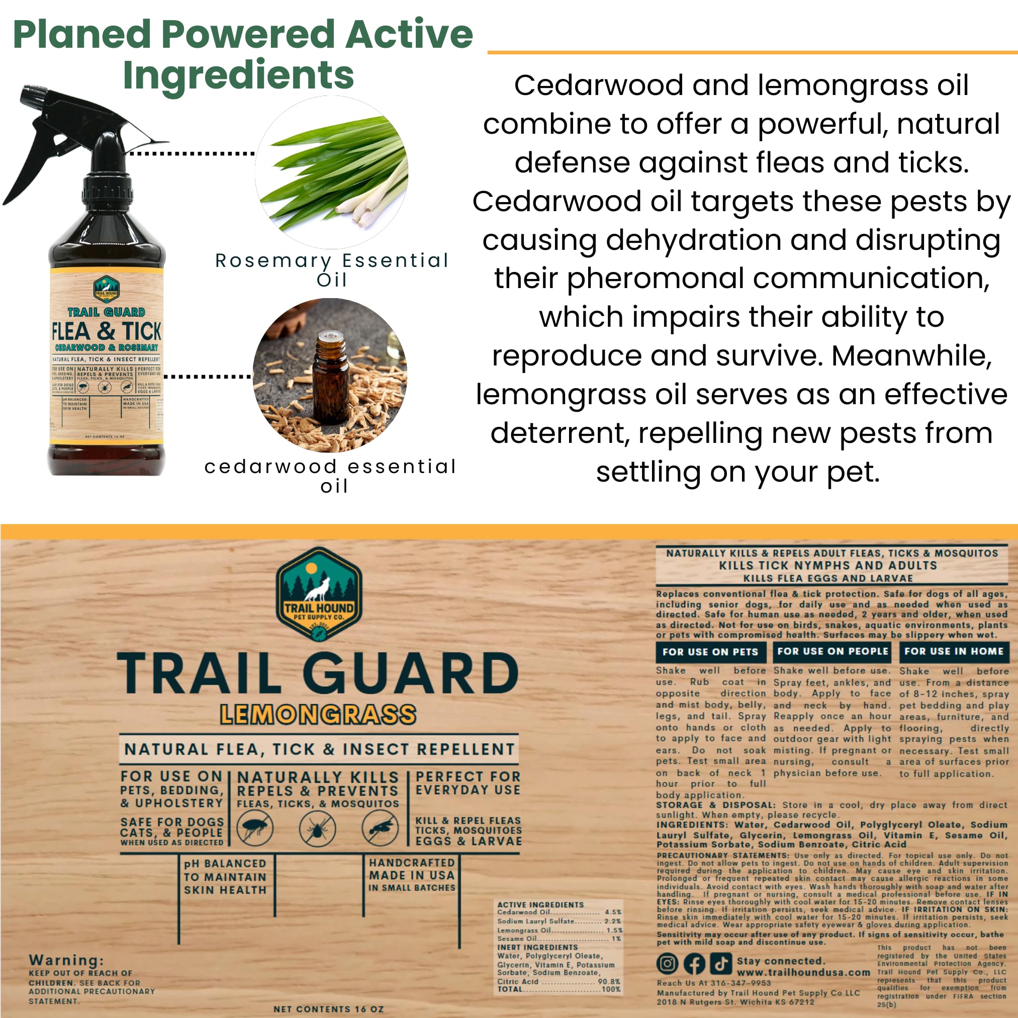 Trail Guard bottle label highlights plant-based, dye-free formula.